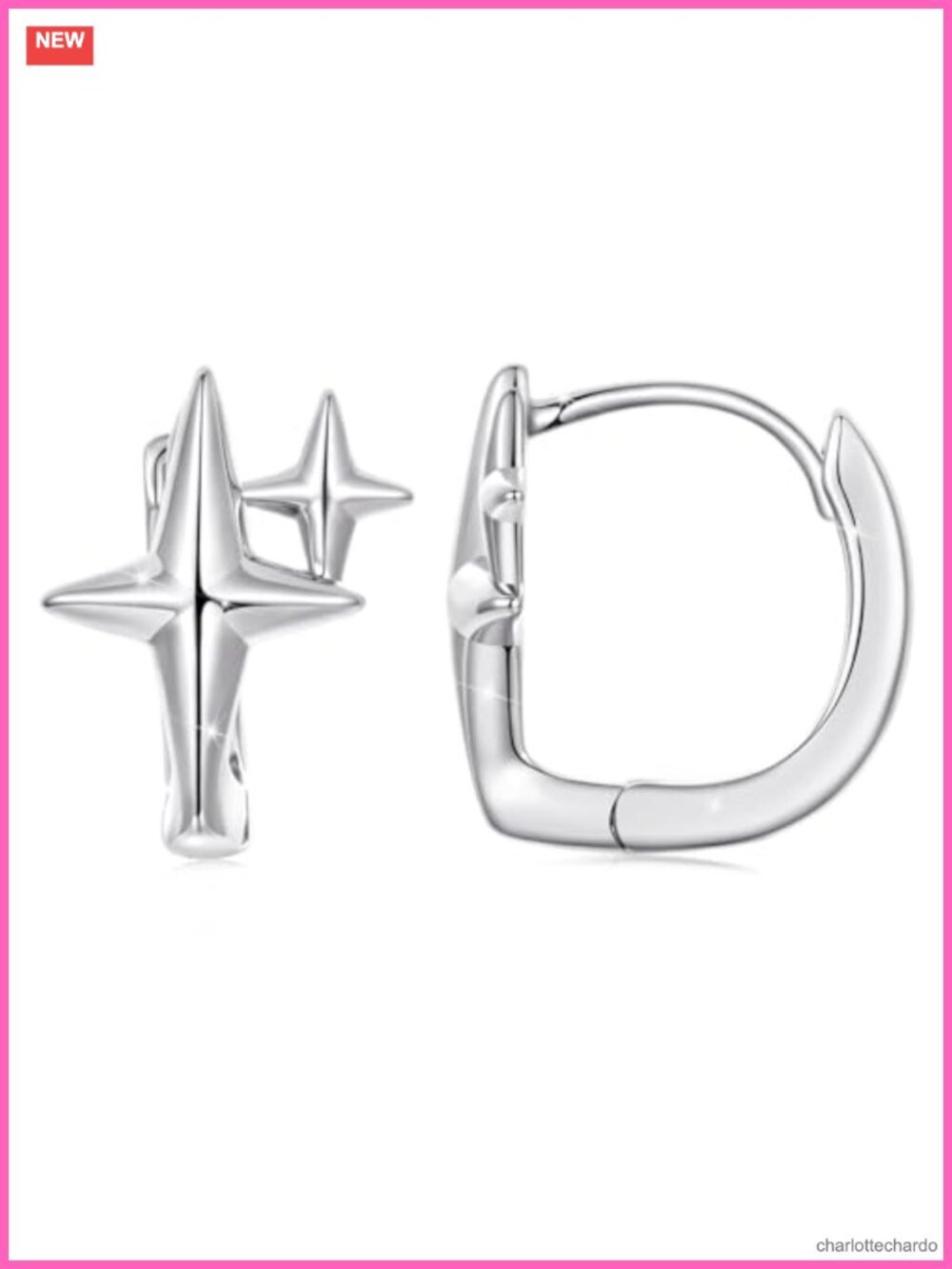 14K Gold Plated Sterling Silver Star Hoop Earrings Mini Huggie Dangle